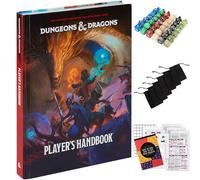 CraftyCrocodile Dungeons and Dragons 2024 Manual del jugador incluido con juegos de 6 dados DND, bolsas de franela, kit completo imprimible, libro de reglas básico con accesorio de juego de inicio D&D