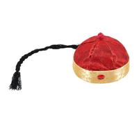CRAFTYMELODY 1 sombrero de emperador real chino antiguo para adultos, sombrero oriental chino rojo oscuro, sombrero de disfraz de la dinastía Qing, sombreros con trenzas para drama, disfraces