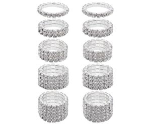 CRAFTYMELODY 10 Uds 5 Estilos Anillos de Diamante de Imitación de Aleación Ajustable de Plata Elásticos de Moda Cristal Apilable Extensibles Accesorios