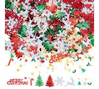 CRAFTYMELODY 100 g de confeti navideño 2 estilos de lentejuelas de plástico rojo, verde y blanco, decoraciones para fiestas, confeti de mesa, decoración de copos de nieve