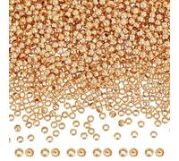 CRAFTYMELODY 1000 cuentas redondas chapadas en oro de 18 quilates de 2 mm, sin costuras, suaves, sueltas, pequeñas, espaciadoras de metal, apilables, a granel para collares, pulseras, aretes, joyería
