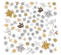 CRAFTYMELODY 108 piezas 17 estilos de Abejas y Flores Colgantes Girasol Aleación Tibetana Colgantes en Forma de Margarita Joyas lindas en Forma de Abeja, Metal