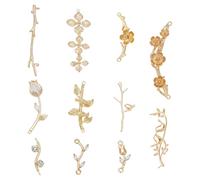 CRAFTYMELODY 11 unidades de 11 estilos de eslabones dorados de latón colgantes de rama de árbol de circonia cúbica, formas mixtas, doble agujero colgante