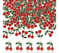 CRAFTYMELODY 110 piezas aleación esmalte cereza encantos rojo mini cereza colgante colgantes colgantes colgantes lindos colgantes de frutas para la fabricación de joyas DIY accesorios de manualidades