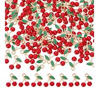 CRAFTYMELODY 110 piezas de aleación de cereza colgantes esmaltados colgantes colgantes rojo mini cereza lindo colgante de fruta para la fabricación de joyas DIY accesorios de manualidades