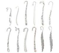 CRAFTYMELODY 12 marca Página de Metal de 12 estilos Gancho de la horquilla de aleación de plata tibetana antigua tallada con hebilla Accesorios para marcadores de libros