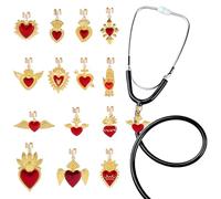 CRAFTYMELODY 14 piezas 14 estilos de abalorios para estetoscopio de enfermera en forma de corazón. Abalorio de aleación esmaltada roja y dorada en forma de corazón. Llavero de identificación.