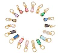 CRAFTYMELODY 18 abalorios de óxido de circonio facetado, 18 estilos, colgantes rectangulares de cristal chapados en oro de 18 quilates en forma de lágrima con anillo brillante