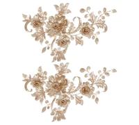 CRAFTYMELODY 2 apliques bordados de lentejuelas, 340 x 220 x 1 ~ 8,5 mm, vara de oro, poliéster, resina, apliques