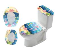 CRAFTYMELODY 2 piezas cubierta de inodoro de mundo subacuático y cubierta de tanque conjunto de cubierta elástica juegos de cubierta océano tema asiento de inodoro cubiertas de tela conjuntos de baño