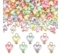 CRAFTYMELODY 200 Piezas Corazón Colgante Acrílico Corazón Colgante con Ojales de Hierro Imitación Perla Charm Corazones en Forma de Charm
