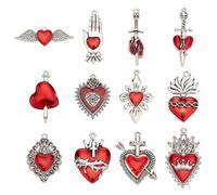 CRAFTYMELODY 24 dijes de corazón esmaltados rojos vintage de corazón sagrado, estilo gótico, cruz de amor, espada, colgante para manualidades, pendientes, collares, joyas, día de San Valentín