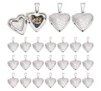CRAFTYMELODY 24 medallón de latón en forma de corazón, colgante en forma de corazón, colgante para marco de fotos con 24 carneras de acero inoxidable, colgante de recuerdo vivo para la fabricación de