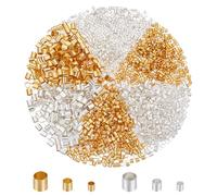 CRAFTYMELODY 2400 cuentas de tubo crimpado en 6 estilos, cuentas doradas y plateadas para engarzar, de latón, tope de tubo, espaciador para asegurar los extremos de los tubos, accesorios para tubos de