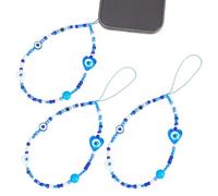 CRAFTYMELODY 3 piezas de perlas para teléfono móvil colgante con Nazar azul mirada teléfono móvil colgante con Nazar mirada pulsera correa de mano accesorios cordón