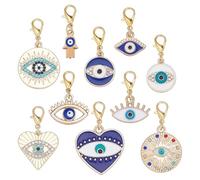 CRAFTYMELODY 30 dijes de mal de ojo, 10 estilos de ojo malvado azul con cierre de langosta, colgantes redondos en forma de corazón para hacer llavero, pulsera, bolso, joyería, marcador de puntada