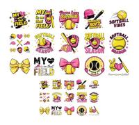 CRAFTYMELODY 30 piezas Softball termoadhesivos 30 piezas diseño deportivo juego de transferencia de calor lazo amarillo vinilo adhesivo instantáneo termoadhesivo para ropa baberos gorros