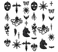 CRAFTYMELODY 30 unidades de 15 estilos góticos colgantes de aleación colgantes Halloween negro pterosaurio murciélago cruz mariposa animal encantos para hacer joyas