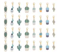 CRAFTYMELODY 32 colgantes de cactus de 8 estilos, colgantes de cactus en maceta, con cierre de mosquetón, colgantes de plantas verdes para la fabricación de joyas DIY