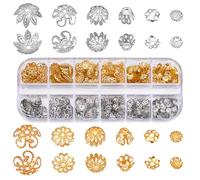 CRAFTYMELODY 370 tapas de perlas de flores, 12 estilos, perlas de metal, tapa de extremo de perlas florales, tapa de perlas florales, filigrana para fabricación de joyas