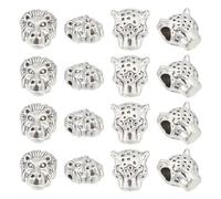 CRAFTYMELODY 40 cuentas de cabeza de leopardo de león de aleación de animales tibetanos, cuentas sueltas a granel, plata antigua para accesorios de fabricación de joyas