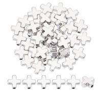 CRAFTYMELODY 40 cuentas espaciadoras crucifijos con cruz de platino, cruz de metal, colgante de crucifijo