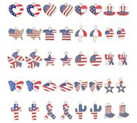 CRAFTYMELODY 40 piezas 20 estilos encantos bandera América aleación esmalte encantos patrióticos fiesta de la independencia encanto rojo blanco azul corazón estrella cruz mariposa pajarita