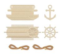 CRAFTYMELODY 40 piezas de 2 estilos sin terminar recortes de madera náuticos anclajes de madera para veleros recortes de rueda con cuerda sin terminar decoración de fiesta náutica