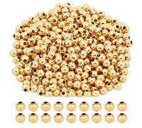 CRAFTYMELODY 400 perlas redondas de latón chapado en oro de 18 quilates, perlas de bolas lisas sin costuras, 4 mm, grandes cuentas espaciadoras, agujero grande para collar, pulsera y pendientes