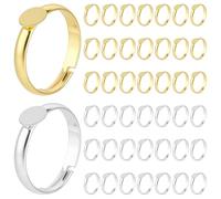 CRAFTYMELODY 44 pieza 2 colores Anillos en blanco ajustables de plata dorada Base del anillo tamaño de los EE.UU. 6 base de ajuste del anillo en blanco de latón con almohadilla redonda de 6 mm