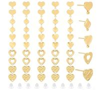 CRAFTYMELODY 50 pendientes de corazón con 5 estilos, piezas de fijación, acero inoxidable, con ojal, oro y corazón, piezas de fijación