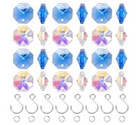 CRAFTYMELODY 500 cuentas de cristal para atrapasueños de 14 mm, cuentas octogonales de cristal con 2 agujeros, cuentas espaciadoras facetadas azules con anillos de salto y ganchos en forma de S