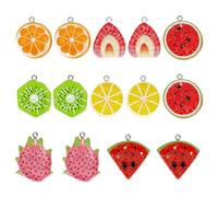 CRAFTYMELODY 56 piezas resina frutas colgantes 7 estilos fruta colgante encanto sandía naranja limón fresa kiwi fruta dragón encanto con ojales de hierro