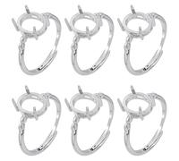 CRAFTYMELODY 6 piezas de anillos solitarios ajustables de latón con 4 garras y puntas para anillos en blanco para componentes de dedos para la fabricación de joyas