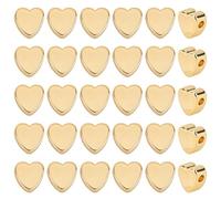 CRAFTYMELODY 60 cuentas de corazón de latón chapado en oro de 18 quilates para hacer joyas, accesorios para pulseras