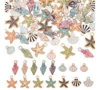 CRAFTYMELODY 60 piezas océano encantos 15 estilos concha estrella de mar aleación océano vida colgante con lazo varios esmalte estrella de mar concha colgante