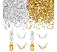 CRAFTYMELODY 600 piezas de 2 puntas de perlas de color cubiertas de nudos dorados y plateados puntas de perlas con tapa cubre nudos de latón y metal dobles anillos cerrados