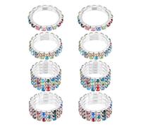 CRAFTYMELODY 8 piezas de 4 estilos de diamantes de imitación anillos elásticos de plata con diamantes de imitación anillo elástico moda apilables anillos de dedo conjunto de diamantes brillantes banda