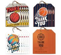 CRAFTYMELODY 80 etiquetas de agradecimiento con cuerda de 4 estilos de baloncesto con temática de agradecimiento para colgar etiquetas de nombre de 5 x 7,6 cm para diario de carreras, manualidades