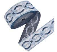 CRAFTYMELODY 9 yardas Jacquard Cinta Ribete Patrón de Diamantes Cinta de Poliéster Azul Ribete Bordado Tejido 2 Pulgadas De Ancho Estilo Etno Para Coser Y Artesanía 0,5 mm de Espesor