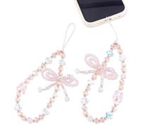 CRAFTYMELODY Colgante para teléfono móvil con perlas y lazo pulsera con lazos para teléfono móvil, 202mm, Aleación y cristal