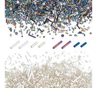 CRAFTYMELODY Cuentas de cristal de 150 g, 2 colores, estilo mixto, cuentas de corneta de estilo mixto, tubo de agujero redondo, juego de cuentas espaciadoras sueltas, varios tamaños a granel para