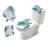 CRAFTYMELODY Juego de 2 tapas de inodoro con tortuga de mar y cubierta de depósito, juego de cubiertas elásticas para asiento de inodoro de acuarela, juegos de tela, repuesto para cuarto de baño