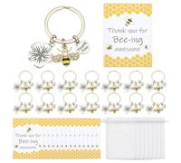CRAFTYMELODY Juego de 24 llaveros con diseño de abeja como reconocimiento para empleados, regalos de abejas, llaveros de miel, con 24 tarjetas de agradecimiento y 24 bolsas de organza