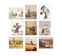 CRAFTYMELODY Juego de 9 impresiones artísticas de vaquero occidental, póster vintage de paisaje occidental, decoración de pared, obras de arte del hogar para sala de estar, dormitorio, cueva de hombre