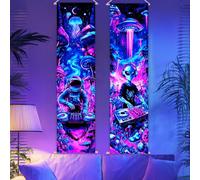 CRAFTYMELODY Paquete de 2 tapices de astronauta con luz negra que brillan en la oscuridad, tapiz de música DJ reactivo a los rayos UV, para colgar en la pared de 12.9 x 51 pulgadas con cuerda de
