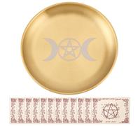 CRAFTYMELODY Placa Ritual de Altar de 5.5 Pulgadas Plato Redondo Plano De Acero Inoxidable Con 12 Pergamino Para Difuminar Bandejas Decorativas