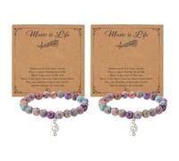 CRAFTYMELODY Pulsera de notas musicales con perlas de Jaspe Imperial Natural Cadena con tarjeta extensible de regalo sobre el tema de la música.