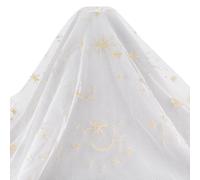 CRAFTYMELODY Tela de Encaje Blanco de 1 yarda Hermosa Tela de Malla Bordada Estrellas y Luna Tul de 59 pulgadas de Ancho Velo Bordado de Gasa de Poliéster
