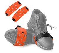 Crampon - Tacos de tracción antideslizantes, crampones y pinchos, tacos de 7 puntos para calzado para caminar, trotar, senderismo, montañismo, hielo y nieve (naranja)